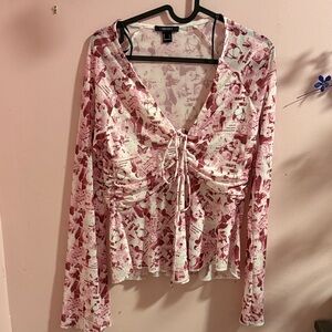 Pink and white “love” patterned blouse
